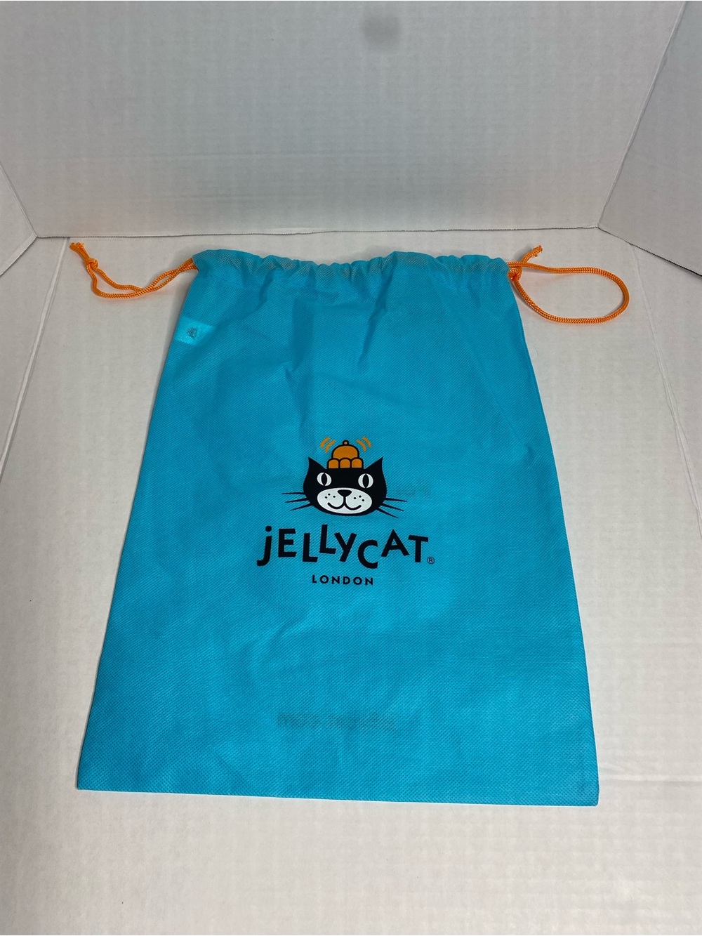 Jellycat Turquoise Drawstring Cat Tote with Orange Cord